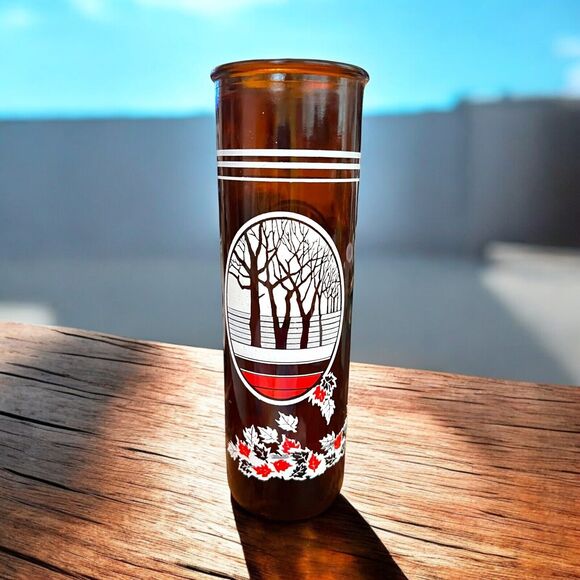 Amber Other - 1970’s Vintage 9” Amber Candle Holder or Vase w/ Fall Scenery Trees & Leaves